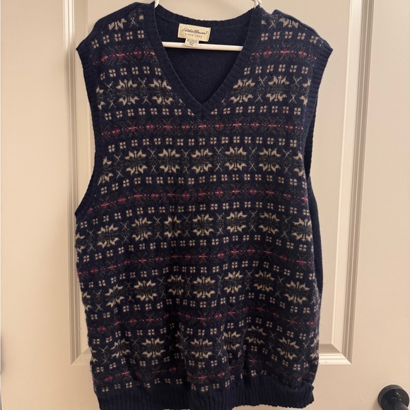 Eddie Bauer Other - Eddie Bauer Navy Fair Isle Lambs Wool V-Neck Sweater Vest XXL